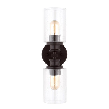 Jules Edison 16.5" Cylinder Iron/Seeded Glass Farmhouse Contemporary LED Wall Sconce - JONATHAN Y